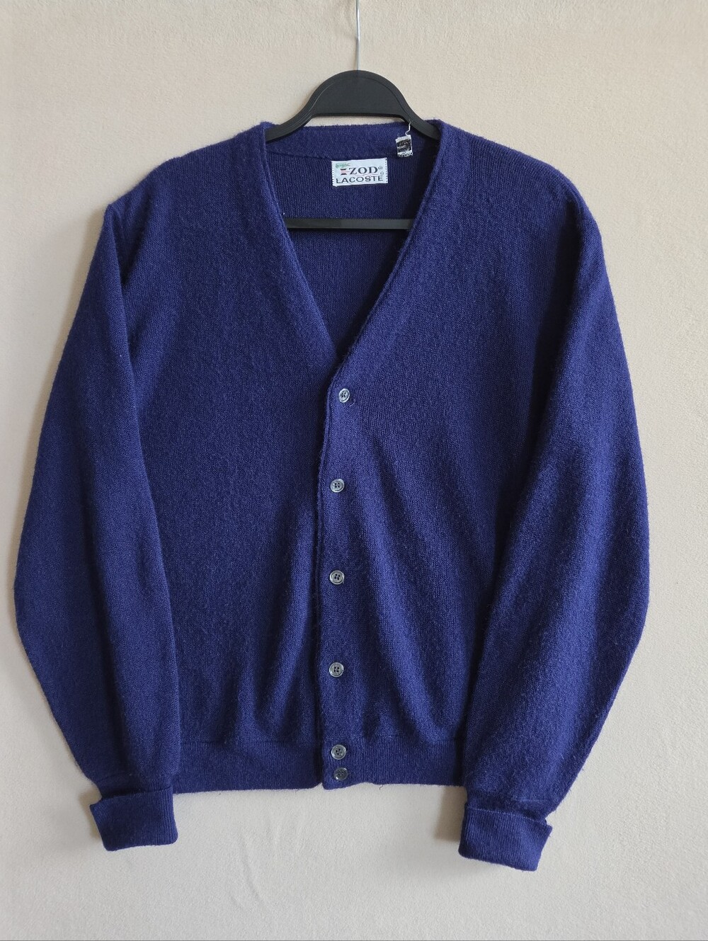 Vintage Izod Lacoste Cardigan Sweater Mens Navy Blue USA Made Orlon Size Small
